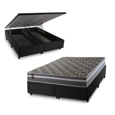 Conjunto Box Baú Preto Miami Cinza 158x198x69 Espuma D33