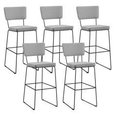 Kit 05 Banquetas Alta Para Cozinha Sala De Jantar Base Aço Fixa Allana