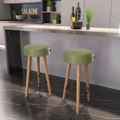 Banqueta Alta para Cozinha Base Madeira Kit 2 Dani Sintético PU Verde 