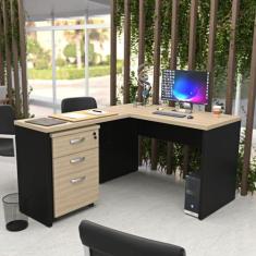 Escrivaninha Mesa Escritório em L com Gaveteiro 3 Gavetas com Chave 12