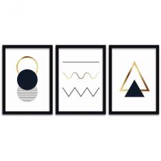 Conjunto Quadros Decorativos 3 Pçs 40x60 Moldura Preta