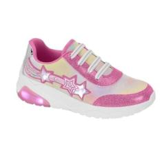 Tênis Molekinha Glitter Rosa Prata Branco Led Luz Cadarço Elástico Fácil Calce Infantil-Feminino