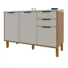 Balcão de Cozinha para Pia Paris 3 Portas 2 Gavetas MDF-MDP 120cm Freijo-off White Indékes