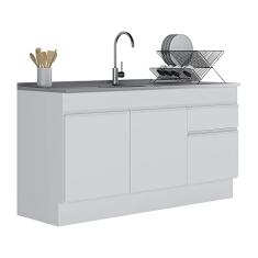 Balcão Cozinha Gabinete Pia 150cm com Rodapé 3 Portas 1 Gaveta Veneza Multimóveis V2115 Branco