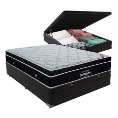 Cama Box Casal Preto Baú Colchão Ortobom Elegant EuroPillow