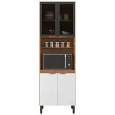 Paneleiro Duplo Demóbile Firenze com 4 Portas, 4 Prateleiras e Nicho para Micro-ondas - Amêndola/Branco