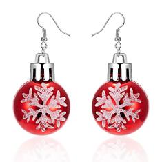 Brincos de pingente de gota com enfeite de lâmpada vermelha e verde de Natal, flor de floco de neve, estrela da sorte, bola redonda, brincos de argola de gancho, moda de Natal, joias festivas,