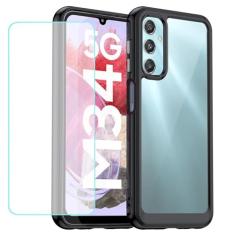 Wanyuexes Capa para Galaxy A24 4G, capa para Samsung A24 5G SM-A245F com protetor de tela de vidro temperado, parte traseira rígida transparente de policarbonato e capa protetora macia para celular