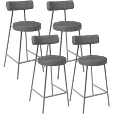 Kit 04 Banquetas Baixa Para Cozinha Sala De Jantar Bar Bancada Milão L02 Couríssimo Preto