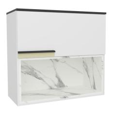 Armário Aéreo 80cm 1 Porta Basculante 1 Nicho Cozinha Flórida Branco Ártico / Calacatta