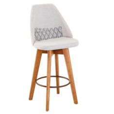 Banqueta Com Encosto Linho Bege Claro E Almofada Zigzag