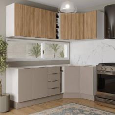Cozinha Modulada 8 Peças sem Tampo com Rodapé 4 Aéreos e 4 Balcões Ipanema Cabecasa Madeiramadeira Cinza Trama/Acácia