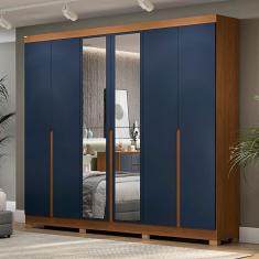 Guarda-Roupa Casal 6 Portas 4 Gavetas com Espelho Cb01r582 Canela/Azul Profundo - Kappesberg