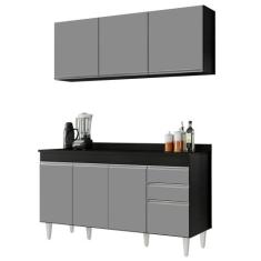 Armário Aéreo Argélia e Balcão Gabinete 150cm Marrocos Preto/Cinza - L