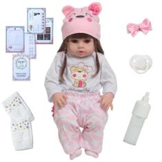 Boneca Bebê Reborn Silicone Conjunto Rosa Com Acessórios - Cegonha Reb