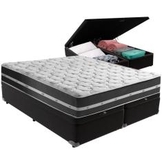 Cama Box Baú Preto E Colchão Classic Preto Molas Ensacadas King Anjos