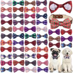 Reginary 50 peças de gravatas borboleta para cães de estimação, coleira de cachorro, laços de fixação com faixas de borracha para cães pequenos, médios, amuletos de cuidados com animais de estimação,