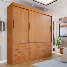 Guarda-roupa 3 Portas 9 Gavetas Florença Espresso Móveis Cinamomo/Off White