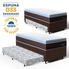 Cama Box com Colchao de Espuma D33 Pillow Top Comfort Luxo + Auxiliar de Espuma Unique Solteiro 88cm