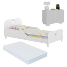 Cama Solteiro 100% Mdf com Colchão e Mesa de Cabeceira 2 Portas Multimóveis Mp4186 Branca