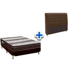 Cama Box Queen CRC + Colchão Ortopédico Light Ortobom + Cabeceira Dama Suede Marrom Chocolate
