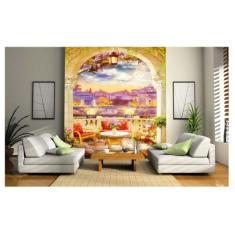 Papel De Parede Paisagem Varanda Noite Flores  Dav48 - Você Decora