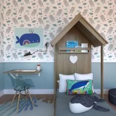 Quarto Infantil Cama e Mesa Dobrável Kitcubos Espresso Móveis Bege/Car