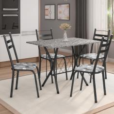Conjunto De Mesa Itália New Com 4 Cadeiras 1,20m Artefamol Dark / Granito