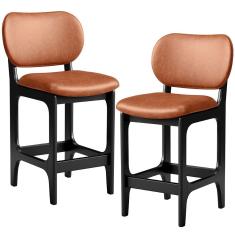 Kit 02 Banquetas Baixa Bar Cozinha E Sala De Jantar Fixa Betta L02 Preto Couríssimo Camel - Lyam Decor