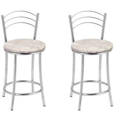 Kit 2 Banquetas Cromadas BC26-C E503 Cromado/Bege