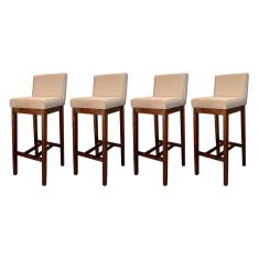 Kit 4 Banquetas Alta com Encosto Estofado Lisboa Madeira Capuccino Suede Bege CCS