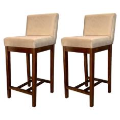 Kit 2 Banquetas Média Moderna para Bancada Lisboa Madeira Capuccino Suede Bege CCS