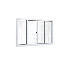 Janela de Aço de Correr 100x100cm 4 Folhas com Grade e Vidro Liso Riobras Branco