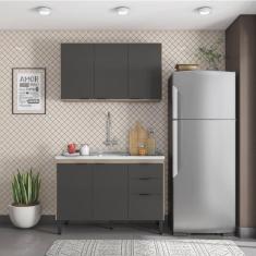 Cozinha Compacta Firenze 02 Peças 06 Portas 02 Gavetas Demóbile Avena Touch/Grafito