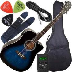 Kit Violão Folk Aço Eletroacústico Gf1D Giannini Dbb Azul