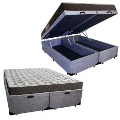 Cama Box Baú Queen Colchão Mola Ensacada Belos Sonhos + Box Suede 67x158x198 Cinza
