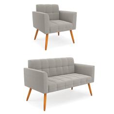 Namoradeira e Poltrona Pé Palito Castanho Elisa Bouclê D03 - D`Rossi