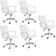 Conjunto 5 Cadeiras de Escritório Presidente Giratória Sevilha Baixa Branco