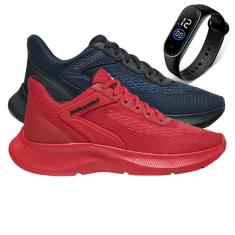Kit 2 Tênis Masculino Esporte Academia Corrida Cadarço Treino Dia a Dia + Relógio-Masculino