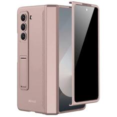 Capa Miimall para Samsung Galaxy Z Fold 6 5G com película de privacidade (anti-espião), suporte ajustável integrado, proteção de dobradiça magnética, proteção total, rosa