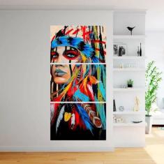 Quadro Decorativo Índia Americana 3 Peças 160x65cm - Quadros Mais