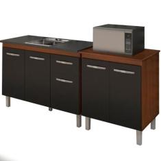 Balcao Pia 120cm e Multiuso 2 Portas 70cm Savana Preto Mobbs - Moblis,