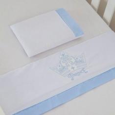 Jogo de Lençol para Berço Desmontável 3 peças - Prince Azul - Carinha 