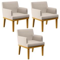 Kit 03 Poltronas Decorativas Para Sala de Estar Beatriz W01 Linho Cru 