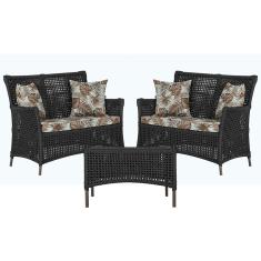 2 Sofá Área e Mesa Igapó Alumínio Pintura Marrom Corda Náutica Estofado Impermeável Almofada 6 Trama