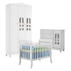 Quarto De Bebê New Selena 3 Portas Com Berço Lila E Cômoda Selena Bran