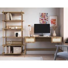 Conjunto Escrivaninha Irene 2 Gavetas e Estante Ágatha Palhinha Pé Met