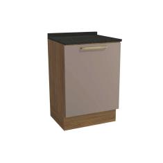 Balcão de Cozinha Modulado Botanic M629 1 Porta c/Tampo 60cm Nogueira/Fendi/Preto Brilho - Kappesberg