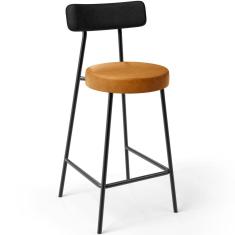 Banqueta Baixa Cozinha Sala Jantar Bancada Milão L02 Couríssimo Preto Whisky - Lyam Decor