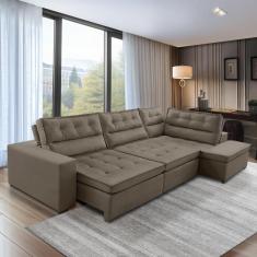 Sofá de Canto Retrátil e Reclinável com Molas 3,40x2,00 Virginia Suede Cappuccino Adonai Estofados